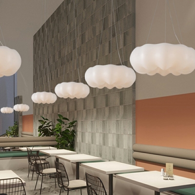 White Metal Pendant Cloud Shape Modern Living Room Suspension Lighting Plastic Design Chandelier in 3 Colors Light
