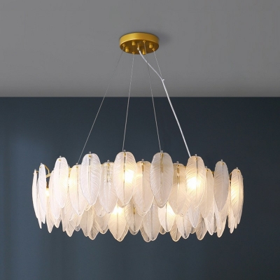 White Textured Glass Leaf Chandelier Contemporary 9 Inchs Height Hanging Light Kit