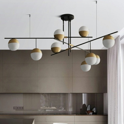 Contemporary Island Light Gold Spherical Pendant Lighting Fixture with White Glass Shade