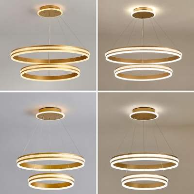Contemporary Style Ring Metal Multi-Layer Chandelier Wrought Iron Ceiling Plate Acrylic Lampshade Dining Room Lighting