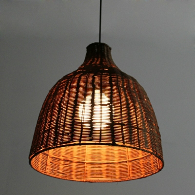 Cylindrical Pendant Light Japanese Bamboo 1 Head Suspended Lighting Fixture with 35.5 Inchs Height Adjustable Cord