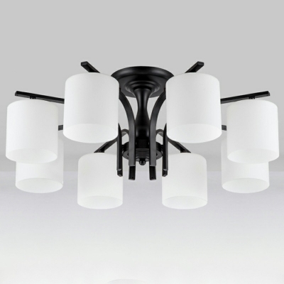 Frosted Cylinder Flush Chandelier Modern Glass Semi Flush Mount Ceiling Light in Black