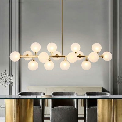 Golden Contemporary Pendant Globe Glass Shade 16 Lights Metal Circle Ceiling Mount Island Fixture for Dining Room