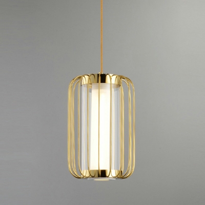Golden Cylinder Shape Restaurant Ceiling Fixture 9 Inchs Wide Pendant Lighting for Dining Room in Warm Light