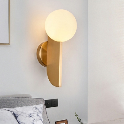 Indoor Glass Ball Wall Mount Lamp Individual 6 Inchs Wide Metal Backplate Wall Lighting for Bedroom in Gold