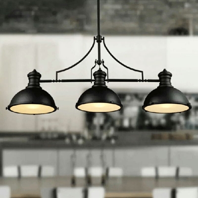 Industrial Dome Shaped Island Light in Black Finish 43 Inchs Length 3 Lights