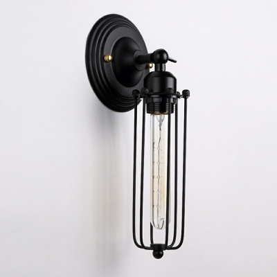 Industrial Vintage Iron Tubular Cage Wall Sconce Black LED Metal Wall Light Lamp 