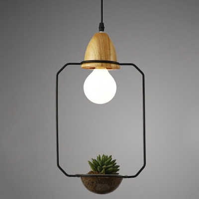 Iron Pendant Light Fixture Industrial 1-Light Dining Room Ceiling Hang Light with Plant Decor