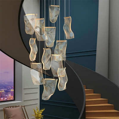 Irregular Pendant Lamp Modernism Acrylic Shade Multiple Hanging Light for Stairway in Gold
