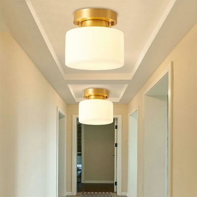 Modern Glass Drum Semi Flush Mount Ceiling Lighting Fixture 1 Light White Flushmount Light