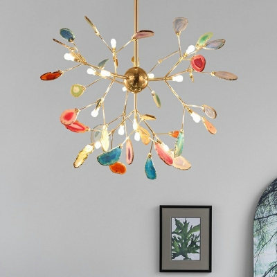 Multi-Color Agate Pendant Light Modern Agate Stone Chandelier in Gold for Living Room