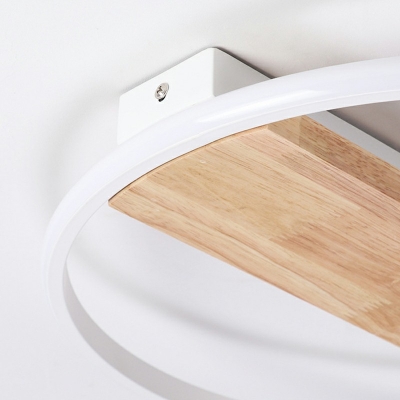 Nordic Circle Flush Ceiling Light Wooden Bedroom Metal Shade 1.5 Inchs Height LED Flushmount Lighting