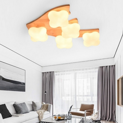 Nordic Style Wooden Frosted Glass Ceiling Mounted Fixture for Living Room