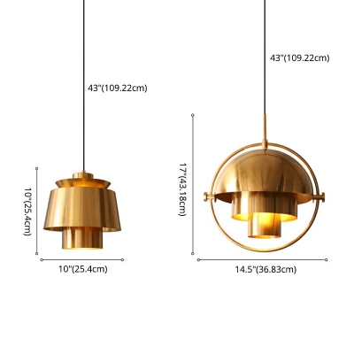 Post Modern Pendant Lamp Metal 1 Bulb Gold Hanging Light for Dining Room with 43 Inchs Height Adjustable Cord