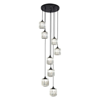 Prismatic Crystal Cylindrical Pendant Lamp Modernism Black Multiple Hanging Light for Stairway