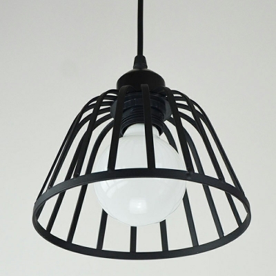 Retro Industrial Ceiling Fixture Barrel Metal Ceiling Mount with Iron Shade Pendant in Black for Living Room