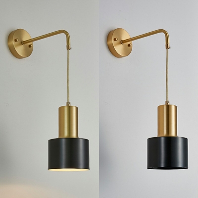 Retro Style Metal Single Light Wall Lamp Cylindrical Suspender Wall Sconce for Bedroom