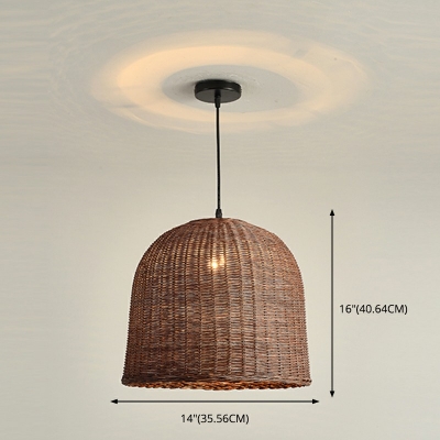 Simplicity Bell Shade Suspension Light Bamboo 1-Light Restaurant Pendant Light Fixture in Brown