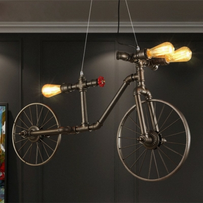 Steampunk Bike Shaped Pipe Pendant Lamp 3 Bulbs 38 Inchs Length Metal Hanging Island Light in Bronze
