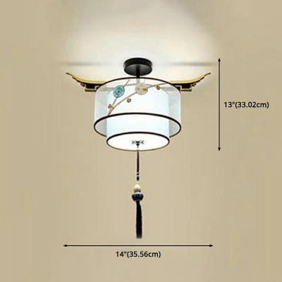 Traditional Style Sky Blue Flush Mount Ceiling Light Vintage Cylindrical with Tassel Knot Living Room