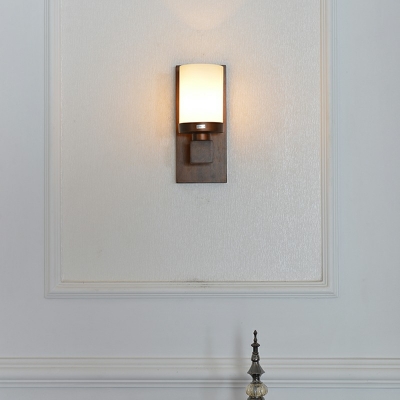 Wooden Backplate Wall Lamp Up Light 4.5 Inchs Wide Single Light Sconce Light Fixture in Cylinder Glass Shade