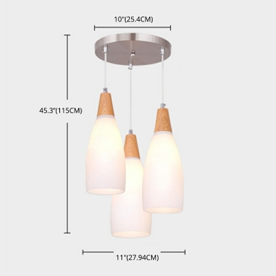 3 Heads Glass Shade Cone Pendant Light Minimalist Dinning Room Hanging Ceiling Light in White