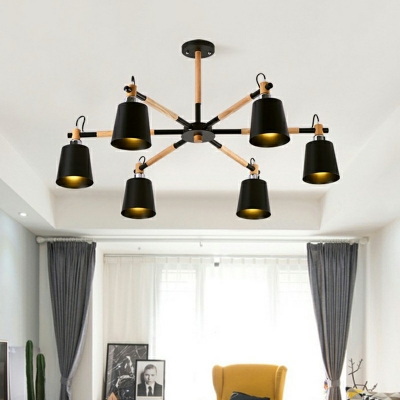 Barrel Shape Chandelier Light with Radial Design Wooden Led Modern Ceiling Pendant Light