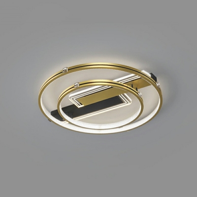 Bedroom LED Flush Mount Ceiling Lamp Modern Ring Metal Lighting in Gold