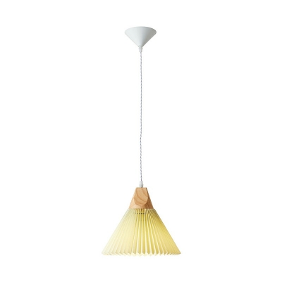 Beige Fabric Pendant Modern Living Room Detail Suspension Lighting in Wood with 59 Inchs Height Adjustable Cord