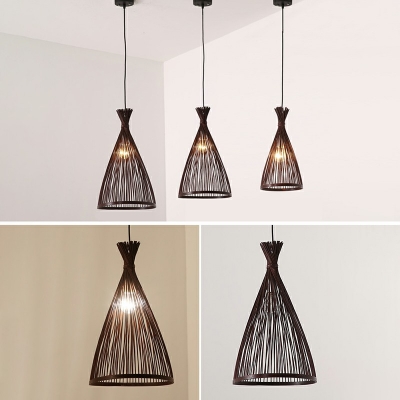 Conical Hanging Lamp Asia Bamboo 1 Bulb Ceiling Pendant Light for Restaurant Bar