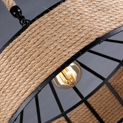 Conical Rope Pendant Light Kit Farmhouse 1-Light 7 Inchs Height Restaurant Ceiling Hang Light in Black