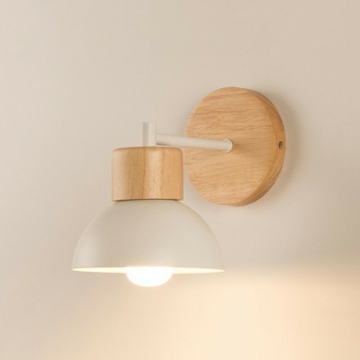 Dome Sconce Light Modernist 1 Bulb Metal Wall Mount Lamp with Circle Wood Backplate