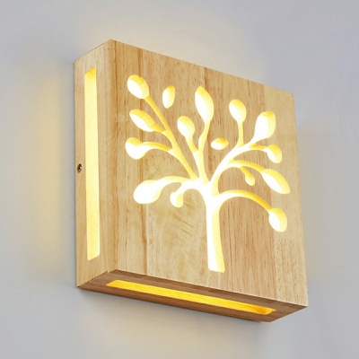 Indoor Wooden Wall Lighting 8 Inchs Wide Square Shape LED Sconce Light Fixture with Acrylic Shade for Bedroom