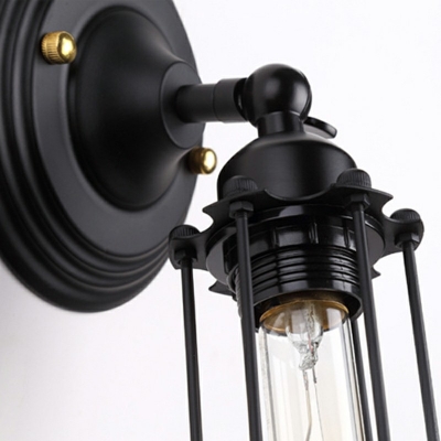 Industrial Iron Tubular Cage Single Light 11.5 Inchs Height Black LED Wall Sconce for Corridor