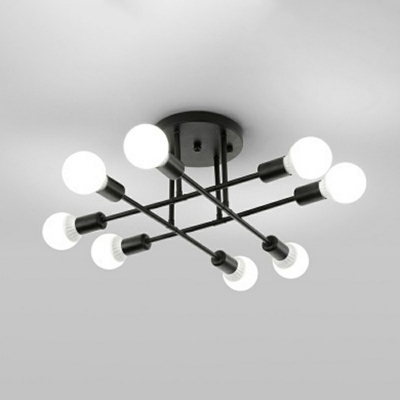 Iron Sputnik Linear Semi Flush Lighting Modernist 8 Inchs Height Ceiling Lamp with White Globe Glass