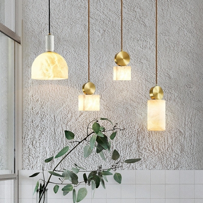 Nordic Stone Pendant Metal Single Bulb Dining Room Hanging Light in Brass with 59 Inchs Height Adjustable Cord