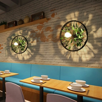 Plant Flower Wall Mount Light Metal Wheel Wall Mounted Light Fixture for Restaurant in Black