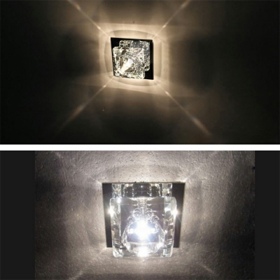 Square Crystal Flush Mount Ceiling Light Fixture Simplist Style LED Chrome Flush-Mount Light Fixture