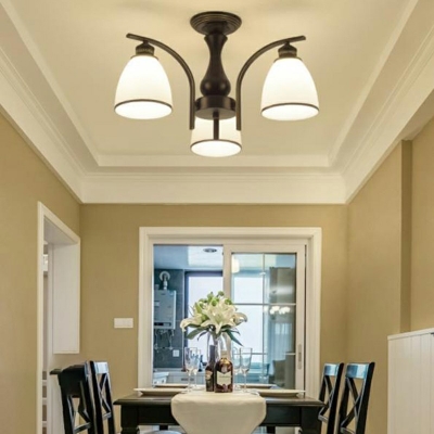 Traditional Style Black Classic LED Suspension Light Dome Glass Flush Mount Dining Room Light Fixtures