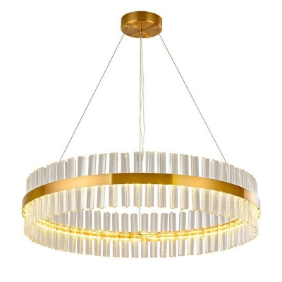 Ultra Modern LED Crystal Ring Pendant LED Ambient 3 Colors Light LED Chandelier in Brass