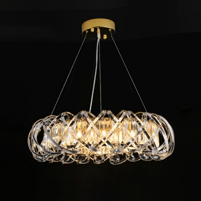 Ultra Modern LED Crystal Ring Pendant LED Ambient Second Chandelier in Stainless-Steel