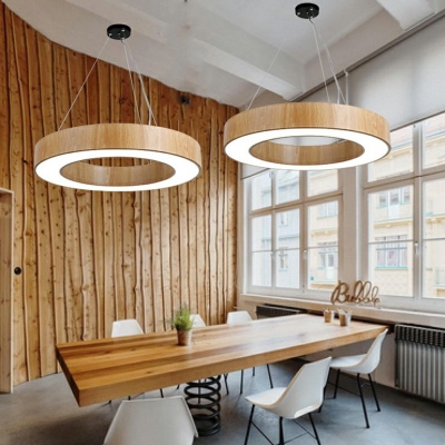 Wooden Circle Ceiling Lamp Novelty Modern 3 Inchs Height LED Acrylic Suspension Pendant Light