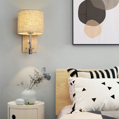 Barrel Fabric Wall Mount Lamp Minimalist 1 Head 11 Inchs Height Wall Sconce Lighting for Bedroom