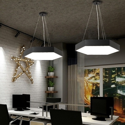 Black Hexagon Ceiling Lamp Novelty Modern in White Light LED Acrylic Suspension Pendant Light