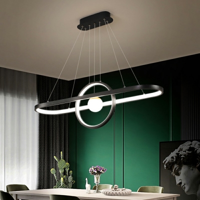 Black Ring and Oval Shaped Island Lighting Minimalist Aluminum LED Hanging Light for Dining Room in Stepless Dimming Light