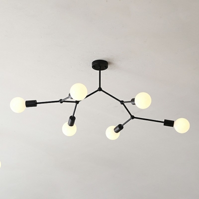 Branching Suspension Light Simple Modern White Glass 6-Light Hanging Lamp for Living Room