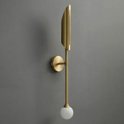 Brass Long Pipe Shaped Designer Wall Lights Moden LED Lighting 27.5 Inchs Height with White Globe Glass