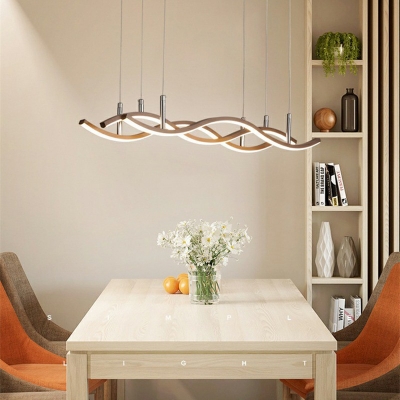 Coffee Acrylic Linear Island Pendant Modern Dining Room Wave Design LED Island Light