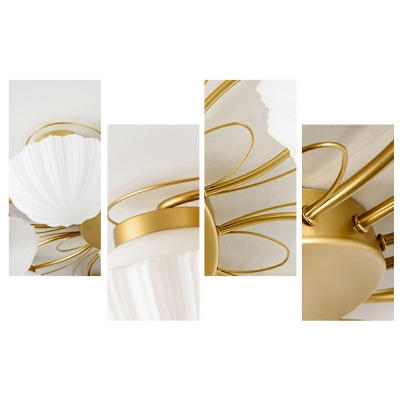 Contemporary Glass Bowl Shape Semi Flush Mount Gold Metallic Flush Mount Lamp for Living Room