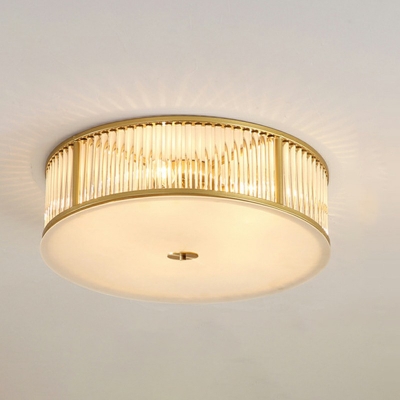 Drum LED Ceiling Light Modern Crystal Flush Light in Gold for Bedroom